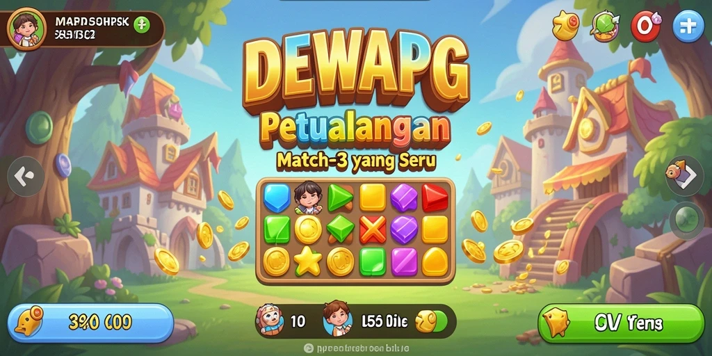 Tampilan gameplay DEWAPG dengan kombinasi warna permata.