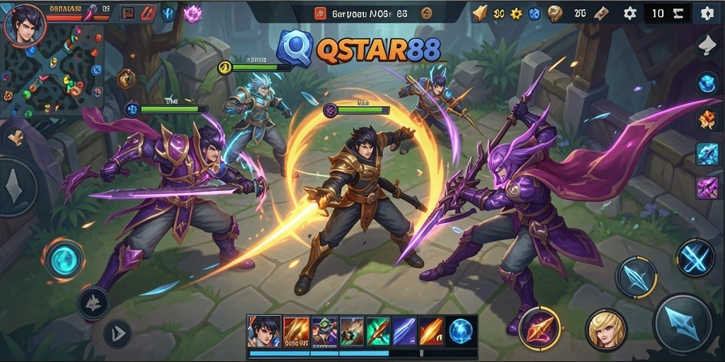 Tampilan gameplay seru dalam pertarungan MOBA QQSTAR88.