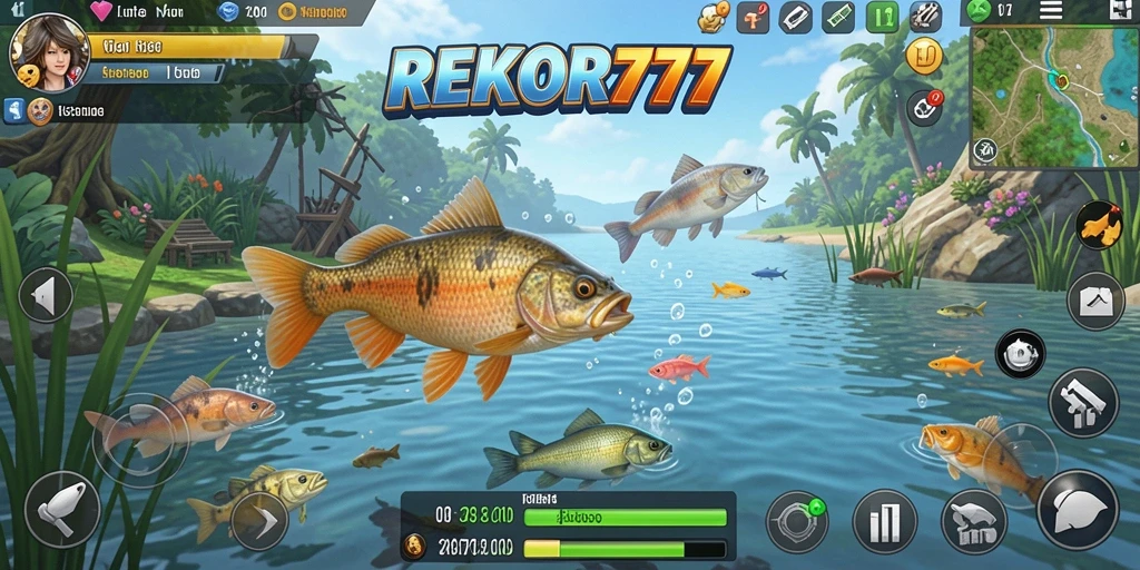 Screenshot gameplay REKOR777 menampilkan aksi seru memancing.
