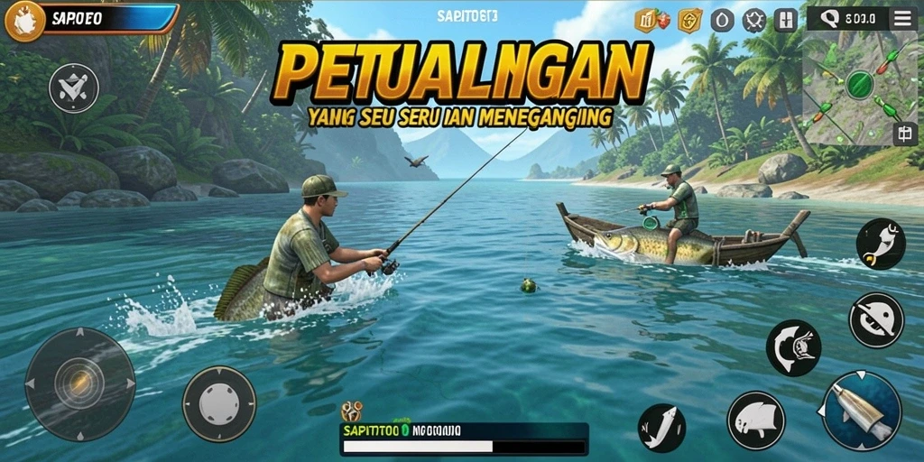 Screenshot gameplay SAPITOTO menunjukkan aksi memancing yang menarik.